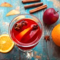 Orange, apple, cinnamon, anise, wine mulled wine Royalty Free Stock Photo