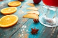 Orange, apple, cinnamon, anise, wine mulled wine Royalty Free Stock Photo