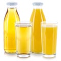 Orange and apple juice drink glass and bottle isolated on white Royalty Free Stock Photo