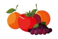 orange apple tomato and grapes Royalty Free Stock Photo