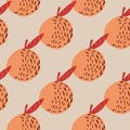 Orange apples seamless garden fruits pattern. Doodle simple shapes on grey background Royalty Free Stock Photo