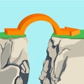 Orange arch-shaped arrow spanning across rocky abyss illustration