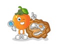 Orange archaeologists with dinosaur fossils mascot. cartoon vector