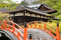 Orange arched bridge of Jshimogamo-jinja