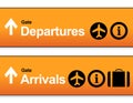 orange Arrival and departures airport signs