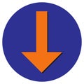 Orange arrow down on dark blue background. road direction sign vector illustration Royalty Free Stock Photo