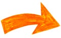 Orange arrow sign has drawn by paint brushstroke and has a grange watercolor texture