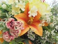 Orange Artificial Lily in Artificial Bouquet