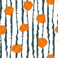 Orange aspen leaf forest seamless vector pattern background. Beautiful hand drawn leaves in fall colors on backdrop of Royalty Free Stock Photo