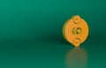 Orange Atom icon isolated on green background. Symbol of science, education, nuclear physics, scientific research