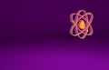 Orange Atom icon isolated on purple background. Symbol of science, education, nuclear physics, scientific research