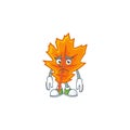 Orange autumn leaves cartoon with afraid mascot