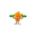 Orange autumn leaves cartoon with holding money mascot