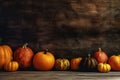 orange autumn wooden fall wood vintage season pumpkin background leaf halloween. Generative AI. Royalty Free Stock Photo