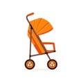 Orange baby carriage, safe handle transportation of toddler vector Illustration