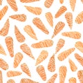 Orange baby carrots. Scratched seamless pattern.