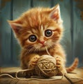 An orange baby kitten captivates with a playful ball of yarn, a heartwarming feline moment, Ai Generated Royalty Free Stock Photo