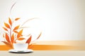 an orange background with a cup and saucer Royalty Free Stock Photo