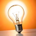 Orange background with lightbulb isolated on white background Royalty Free Stock Photo