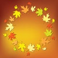 Orange background with round frame - vector autumn leaves Royalty Free Stock Photo