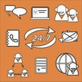 Orange background with set of call-centre icons