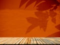 Orange Background Wall Studio Light Shadow Backdrop Product Pattern Leaf Autumn Spring Summer Mockup Surface Podium Abstract Scene Royalty Free Stock Photo