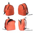 Orange backpack isolated on white, collage. Different sides Royalty Free Stock Photo