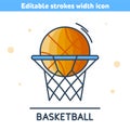 Orange ball in the basket. Outline vector concept illustration Royalty Free Stock Photo