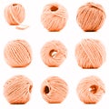 Orange ball of yarn collection isolated on white background Royalty Free Stock Photo