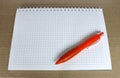 Orange ballpoint pen on the Notepad Royalty Free Stock Photo