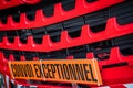 Orange banner in the front of the truck with text Convoi Exceptionnel