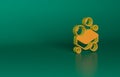 Orange Bar of soap icon isolated on green background. Soap bar with bubbles. Minimalism concept. 3D render illustration Royalty Free Stock Photo