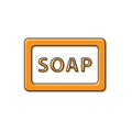 Orange Bar of soap icon isolated on white background. Soap bar with bubbles. Vector. Royalty Free Stock Photo
