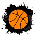 Orange basketball ball in black paint splash, vector illustration
