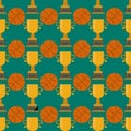 Orange basketball ball and gold cup seamless pattern vector illustration. Royalty Free Stock Photo