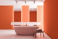Orange bathroom interior, tub and double sink Royalty Free Stock Photo