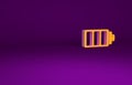 Orange Battery charge level indicator icon isolated on purple background. Minimalism concept. 3d illustration 3D render