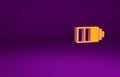 Orange Battery charge level indicator icon isolated on purple background. Minimalism concept. 3d illustration 3D render