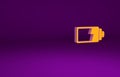 Orange Battery charge level indicator icon isolated on purple background. Minimalism concept. 3d illustration 3D render