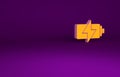 Orange Battery icon isolated on purple background. Lightning bolt symbol. Minimalism concept. 3d illustration 3D render