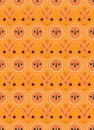 Orange beautiful geometric seamless pattern design with funny faces in geometric shapes