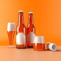 Orange Beer Bottles Mockup for Summer Day, Abstract Generative AI Illustration Royalty Free Stock Photo