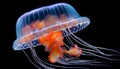 Orange bell jellyfish gracefully drifting in clear blue ocean waters, creating a mesmerizing sight Royalty Free Stock Photo