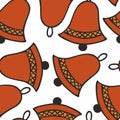 Orange Bell Seamless Pattern On A White Background. Alarm Or Alert Symbol Icon Vector Illustration Royalty Free Stock Photo