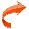 Orange bent arrow. 3d sign