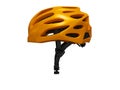 Orange bicycle helmet left view 3d render on white background no shadow