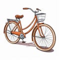 Realistic Orange Bicycle Sketch On White Background