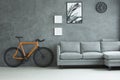 Orange bike in living room Royalty Free Stock Photo