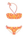 Orange bikini with ethnic patterns, summer swimwear for women. Beach fashion and vacation wardrobe vector illustration