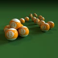 Orange billiard balls number 13 on green felt tabl